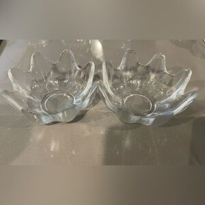 Vintage Blenko Handcrafted Lotus Clear Bowls 5" Wide, Set Of 2.
